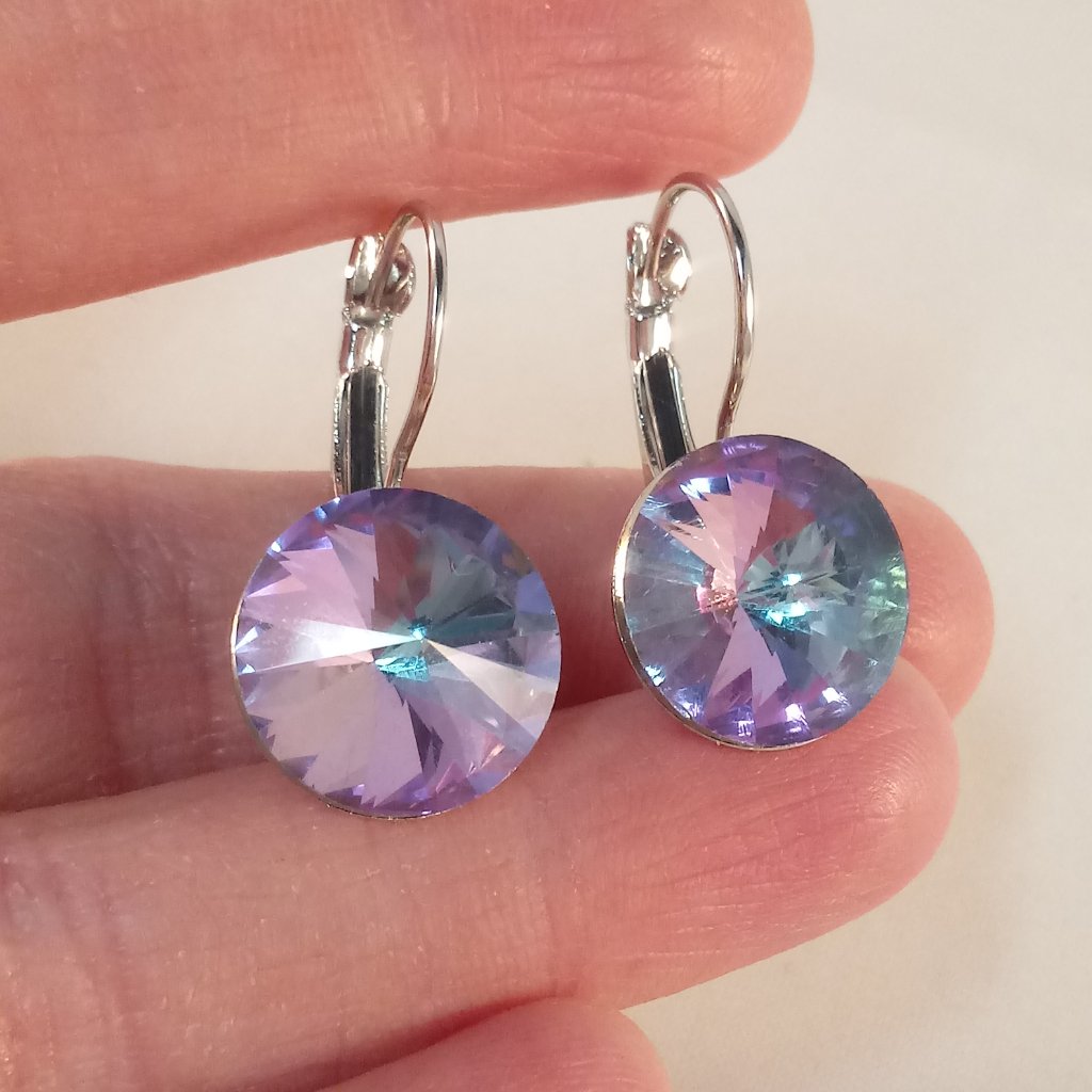 18k White Gold Plated Mystic Blue Pink Purple Crystal Zircon Drop Hoop Earrings 24$